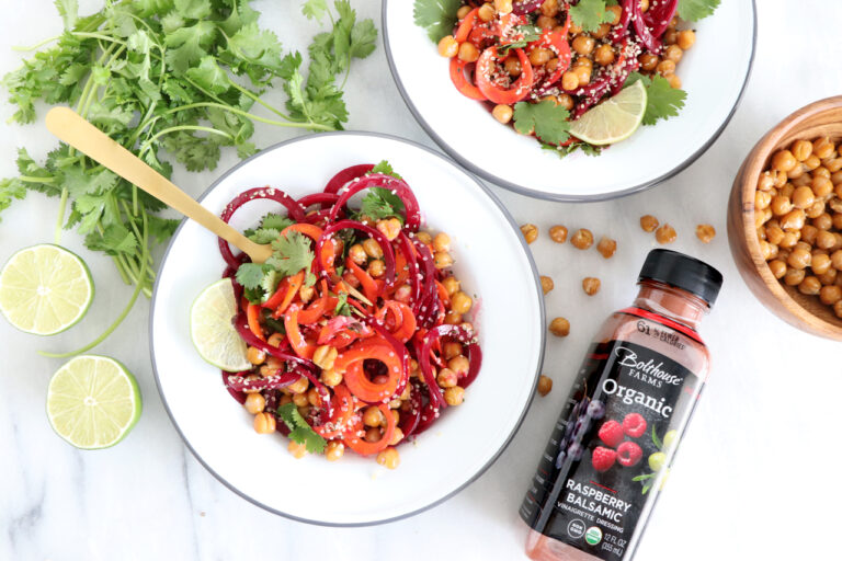 CARROT AND BEET SPIRALIZED SALAD WITH RASPBERRY BALSAMIC DRESSING